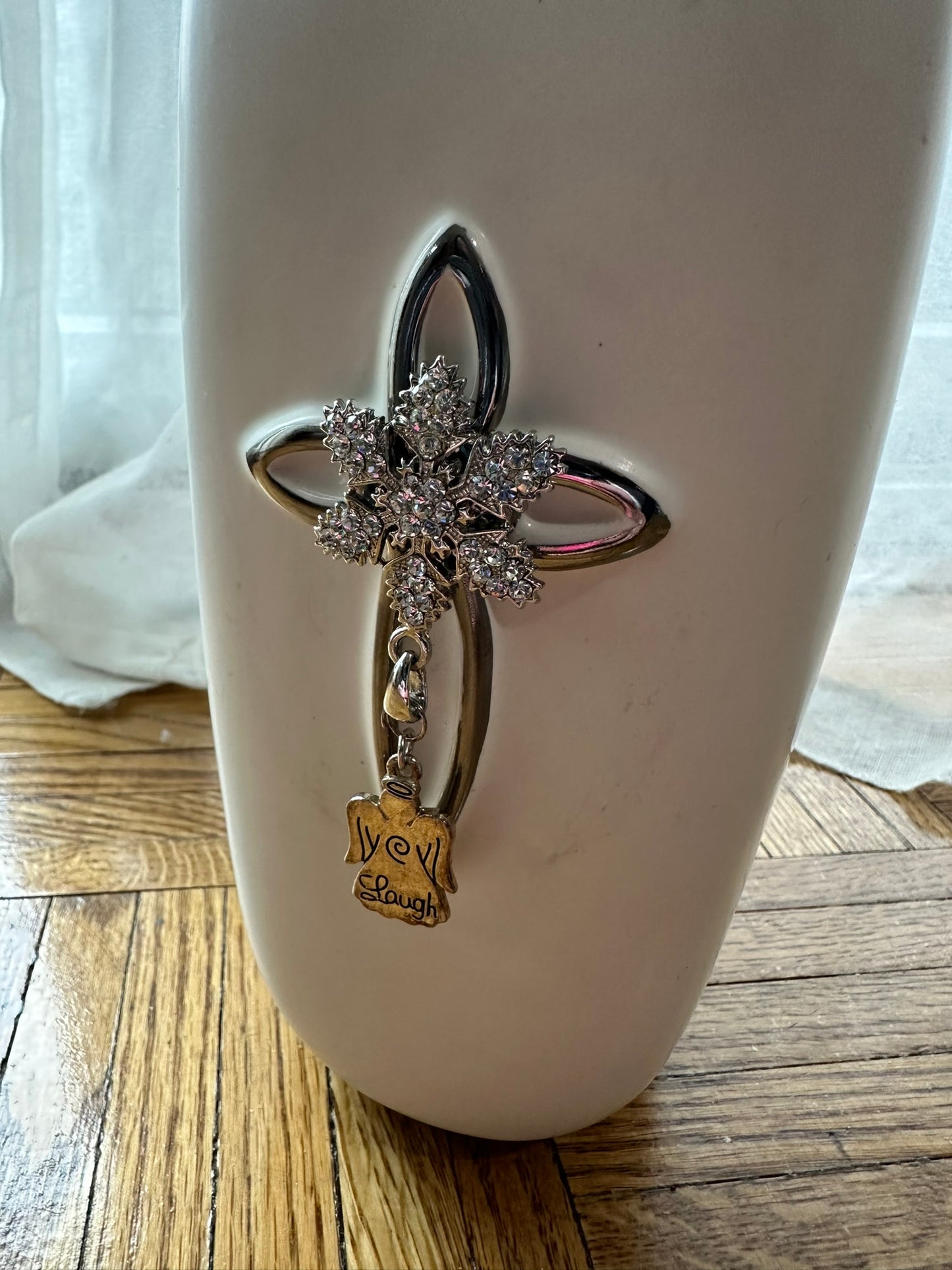 Vases with Personality Ms. Kay | Ceramic Vase with Cross, Crystal Snowflake & Angel Charm, Honoring Influential Women