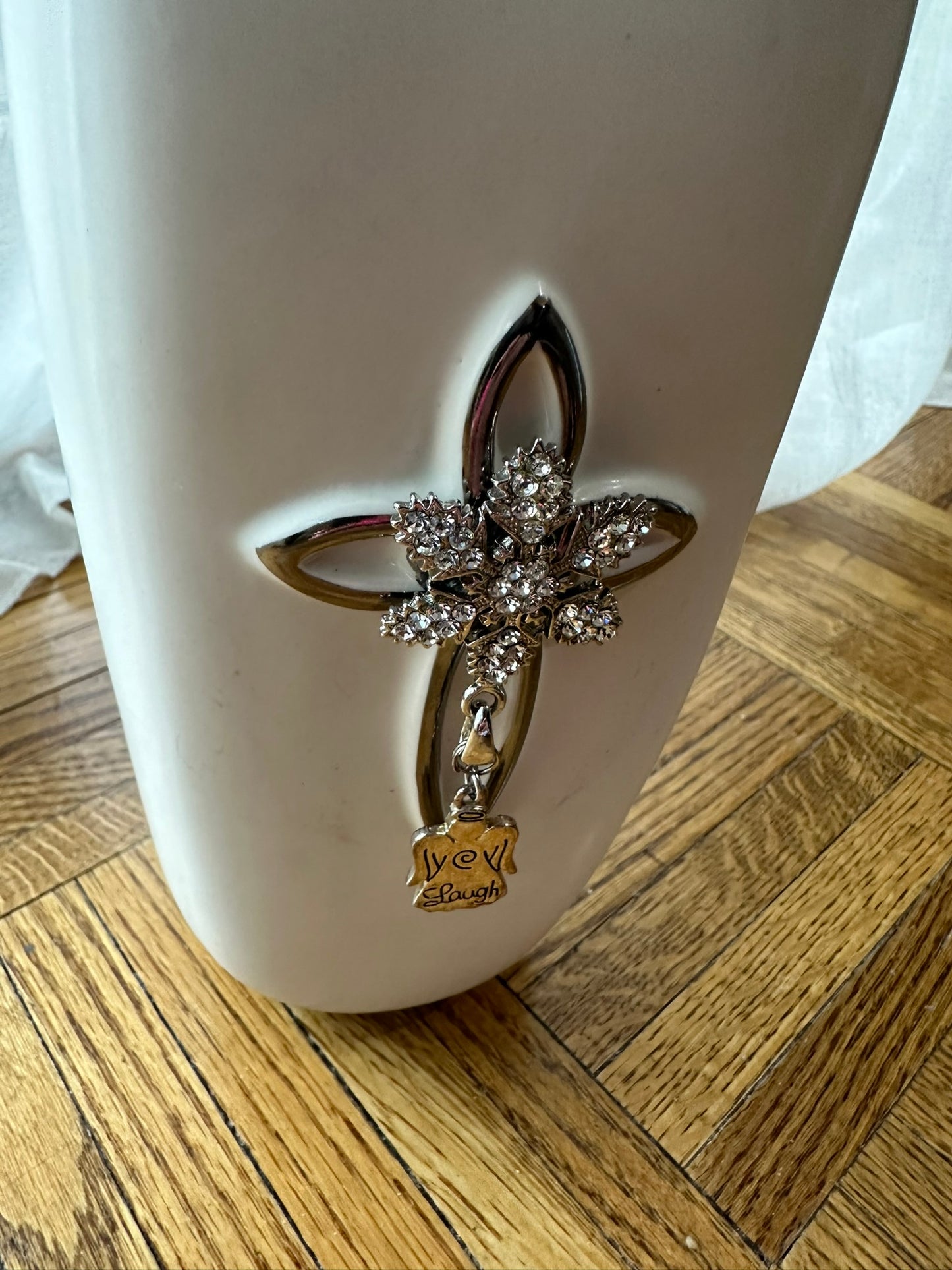 Vases with Personality Ms. Kay | Ceramic Vase with Cross, Crystal Snowflake & Angel Charm, Honoring Influential Women