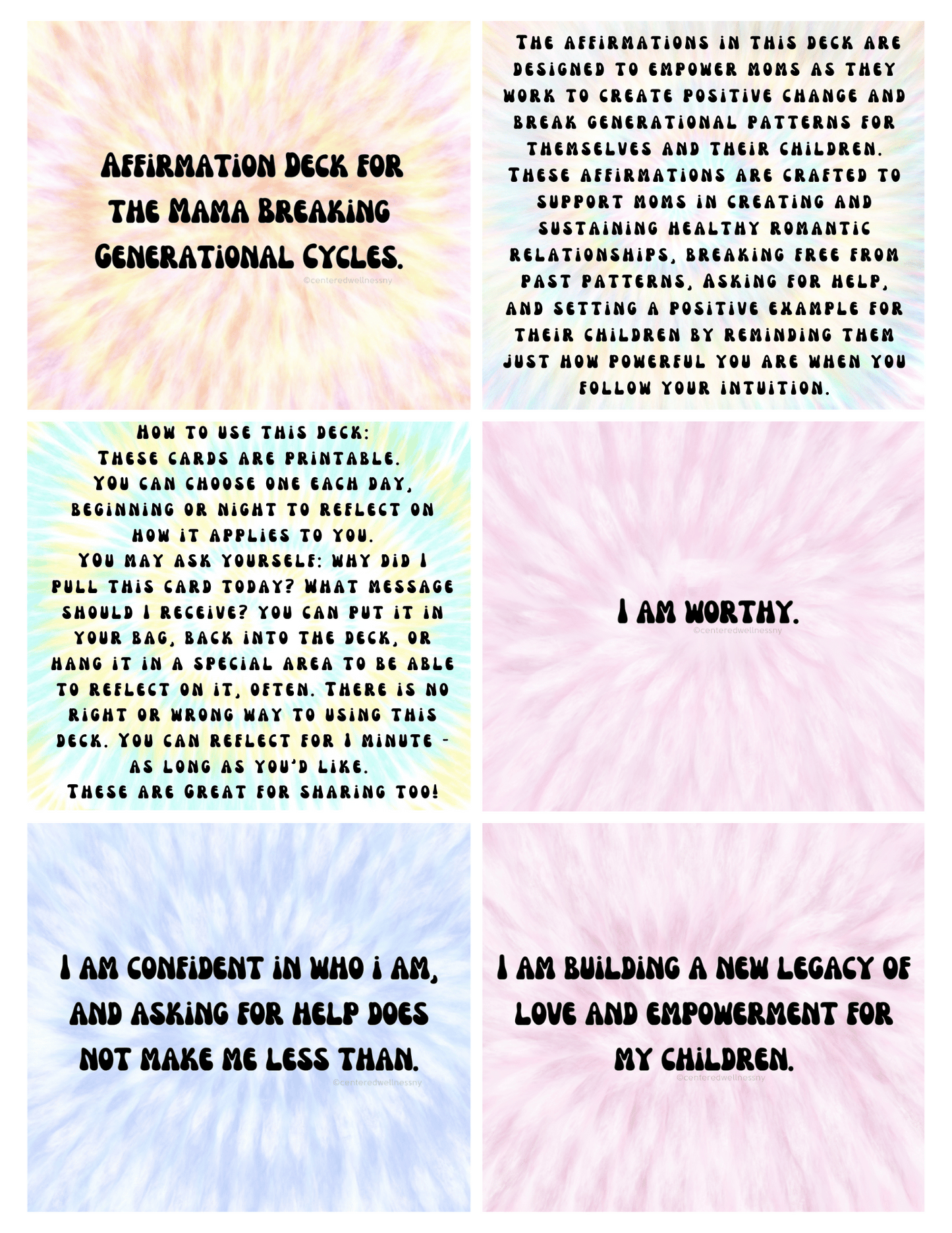 Retro Tie-Dye Affirmation Cards for Moms | Breaking Generational Cycles Printable Gift