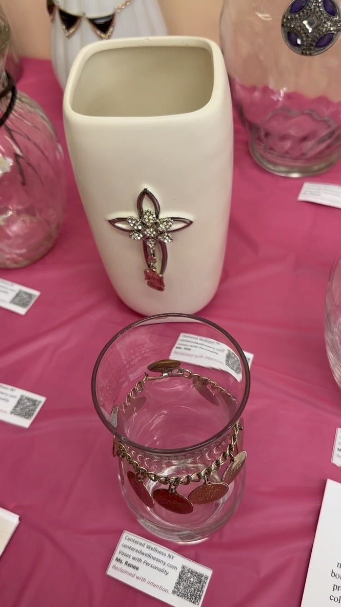Vases with Personality Ms. Kay | Ceramic Vase with Cross, Crystal Snowflake & Angel Charm, Honoring Influential Women