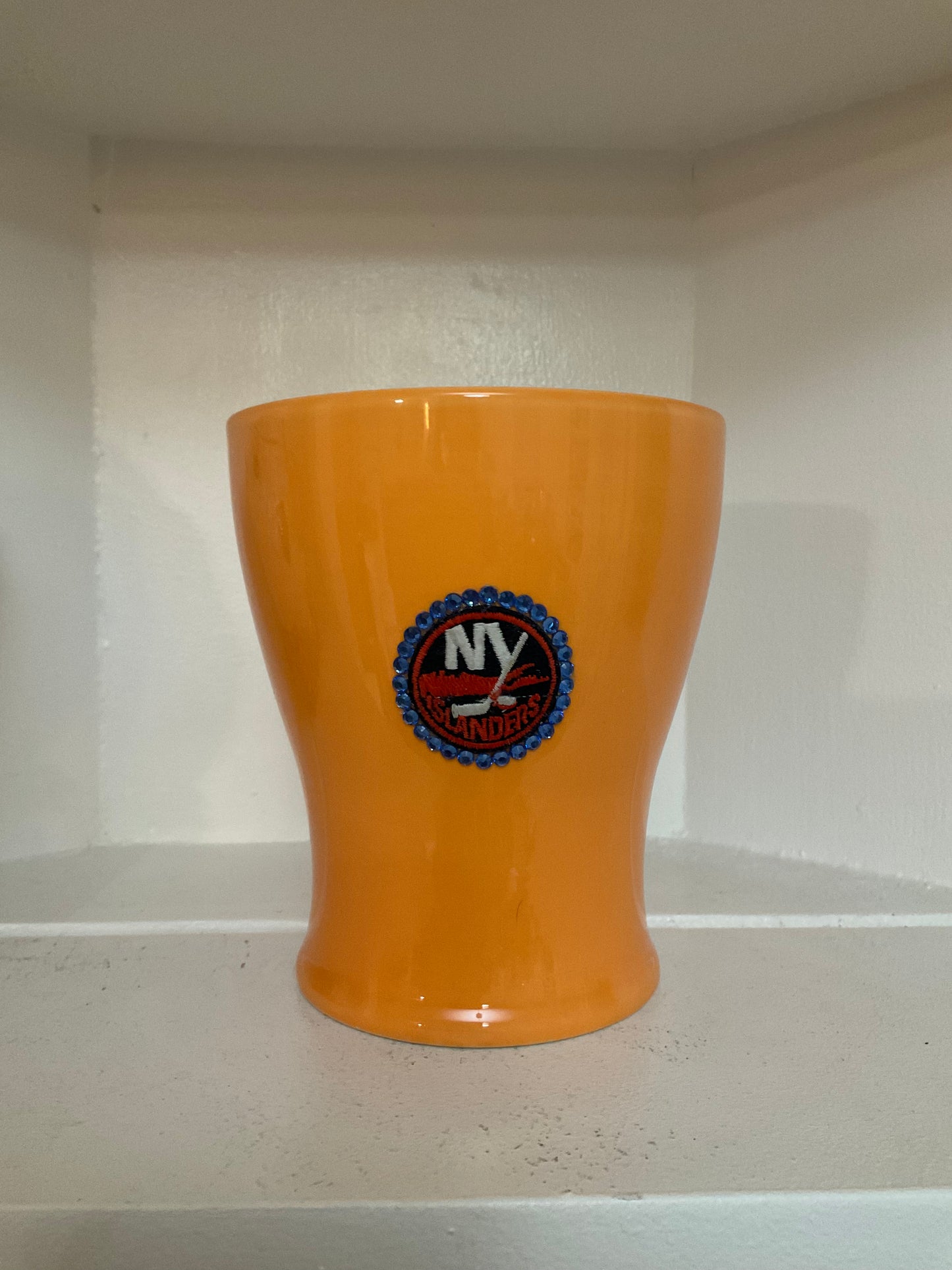 Vases with Personality Ms. Heather | Orange Ceramic Vase with Islander Patch, Honoring Influential Women on the Artist’s Journey