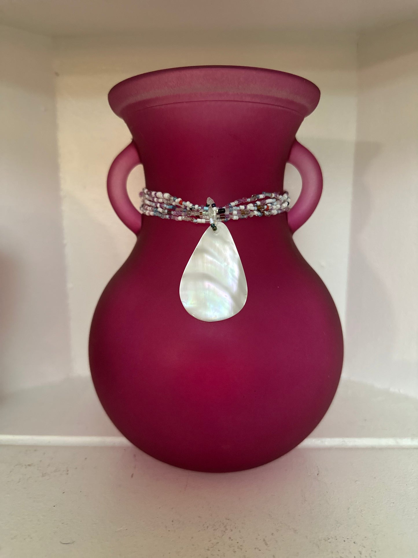 Ms. Leah Vase | Fuchsia Vase with Mother of Pearl Accents and Colorful Beads