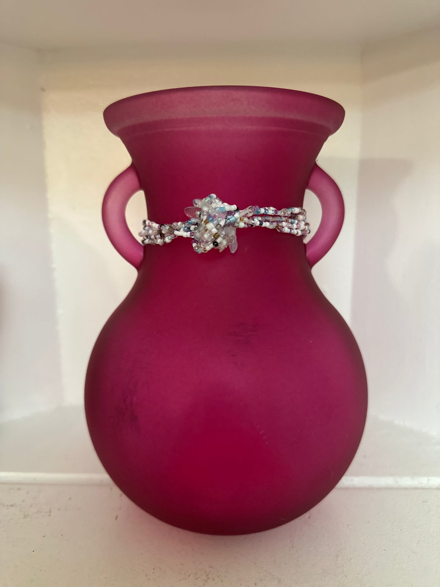 Ms. Leah Vase | Fuchsia Vase with Mother of Pearl Accents and Colorful Beads