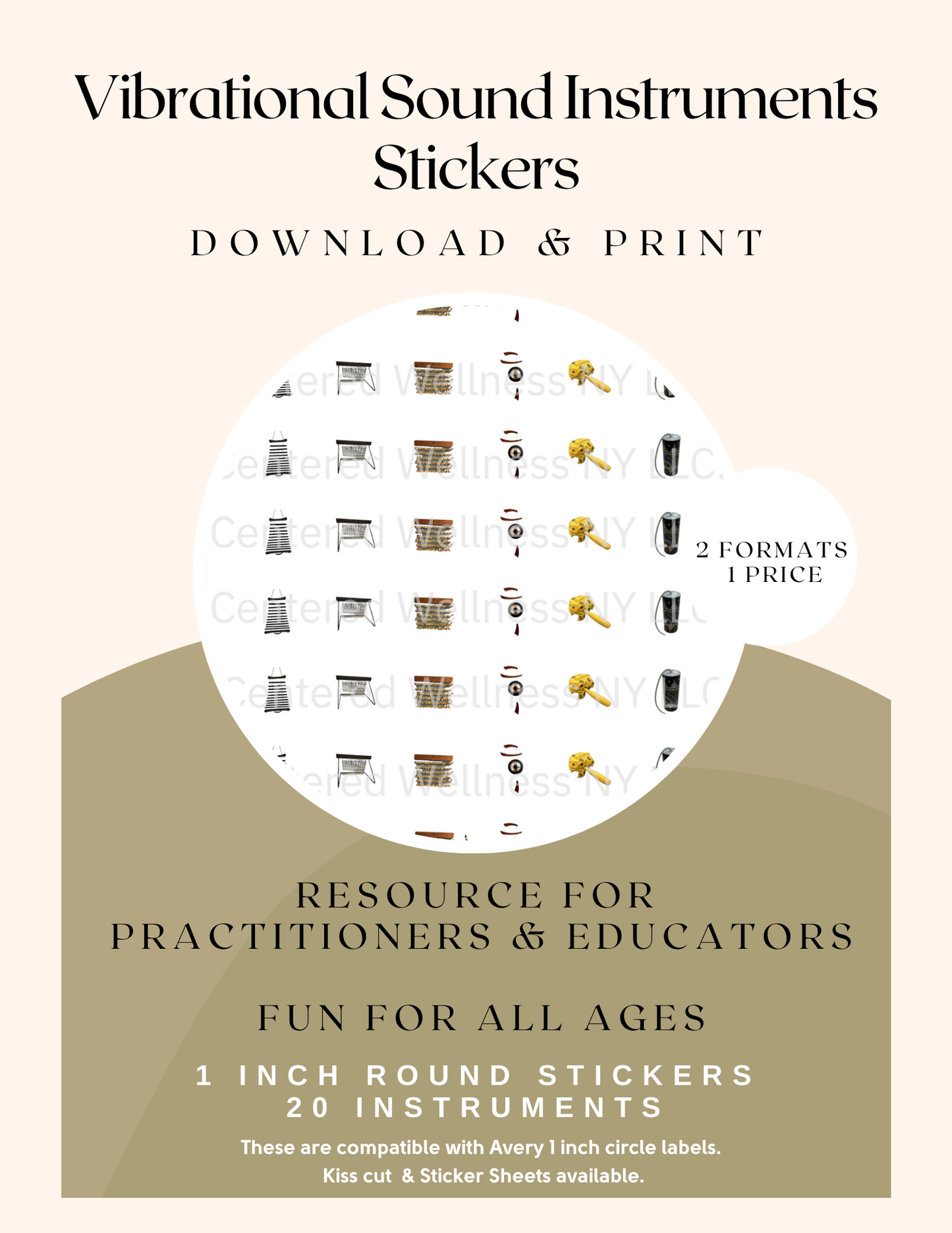 Printable Vibrational Sound Healing Instrument Stickers Sheet | Wellness & Meditation Accessories