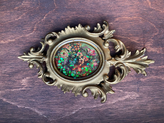 Floral Italian Artwork Upcycled into Jewelry Tray or Trivet